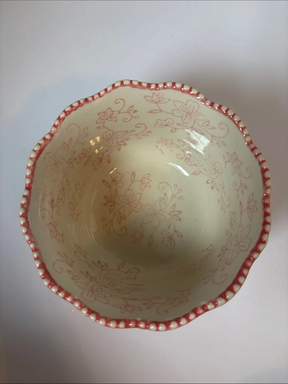 Temp-tations by Tara Floral Lace 0.75 Qt Coral & Cream Ceramic Serving Bowl.
